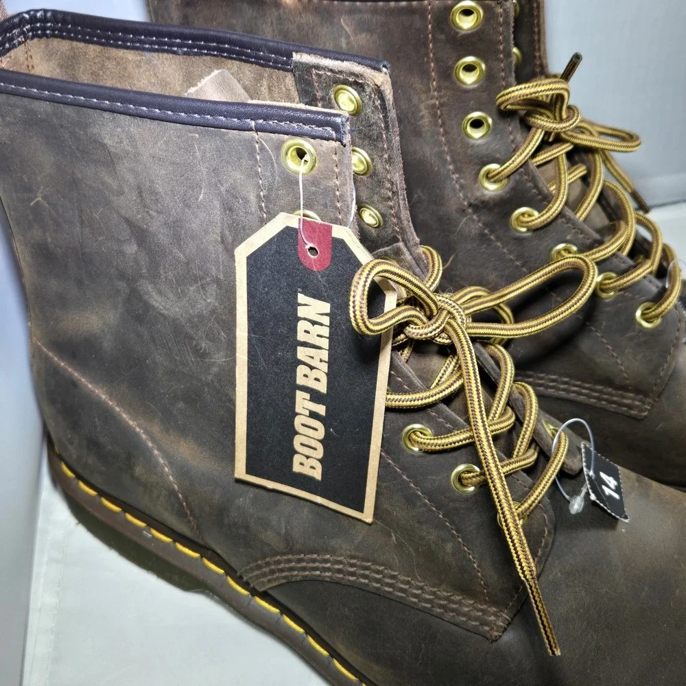Dr Martens #11822 Brown Leather 1460 8 Eye Tall‎ Combat Boots Mens 14 Womens 15